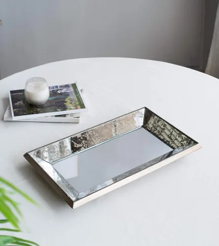 Vista 6 de A&B Home - Espejo decorativo de pared rectangular con marco de madera plateada antigua de 12 x 20 pulgadas, espejo de tocador para decoración