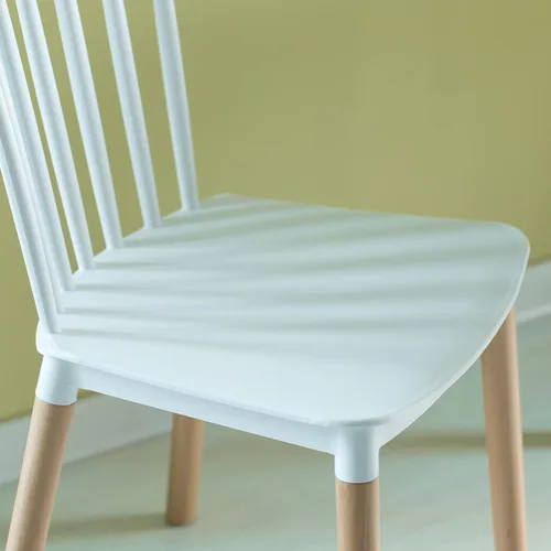 Vista 7 de Fabulaxe Silla de comedor de plástico moderna diseño Windsor con patas de madera de haya, color blanco juego de 2