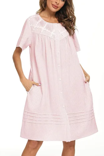 Vista 3 de AVIIER Vestido de casa para mujer, manga corta, abrigo de casa, bata con botones, ropa de dormir S-XXL