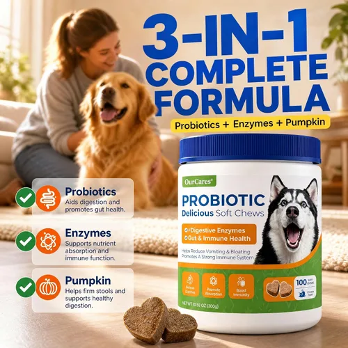 Vista 3 de Probióticos para perros, masticables digestivos, calabaza