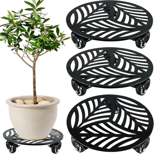 Vista 21 de 1 paquete de 30 cm de gran organizador de plantas de metal con 3 ruedas de PU metálicas, soporte rodante para plantas con ruedas para interiores