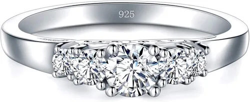 Vista 2 de BORUO Anillo de plata esterlina 925, anillo de eternidad, compromiso y boda con circonita cúbica