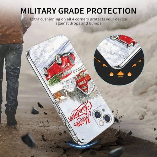 Vista 3 de Newseego Funda de Navidad para iPhone 13, Serie Linda a Prueba de Golpes Anti-Amarillo PC Duro + Parachoques TPU Cubierta Protectora para Mujeres