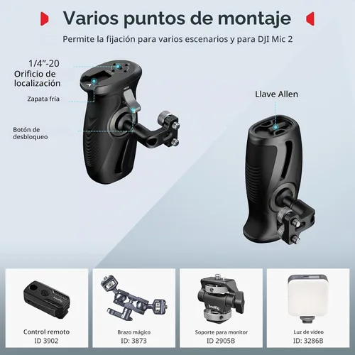 Vista 7 de SMALLRIG Manija lateral giratoria de botón pulsador con tornillos de 1/4"-20, para mano izquierda y derecha, manija lateral giratoria 360°