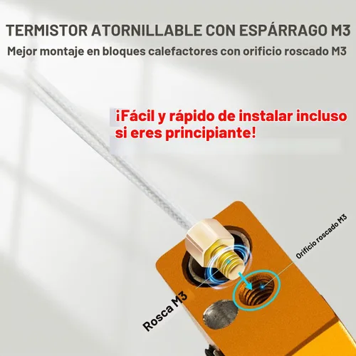 Vista 5 de 5Aplusreprap Ender 3 Hotend Upgrade: Termistor de Espárrago M3, Reemplazo Rápido, Compatible con Creality Ender 3 V2/Pro, Reemplazo de Hotend J-Head