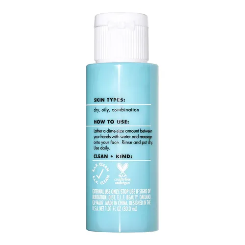 Vista 6 de e.l.f. SKIN Holy Hydration! Limpiador diario Mini, limpiador facial para eliminar el exceso de aceite, impurezas y maquillaje, fabricado con ácido