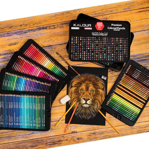 Vista 5 de KALOUR Juego de 180 lápices de colores para adultos y artistas - Núcleo blando de pigmento rico - 12 lápices metálicos - Ideal para colorear