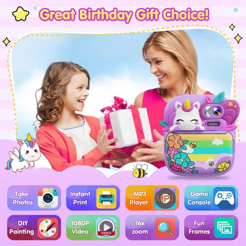 Vista 2 de TIATUA - Cámara de impresión instantánea para niños, cámara para niños con fotos imprimibles, juguetes de cámara para niños de 3 a 14 años, cámara