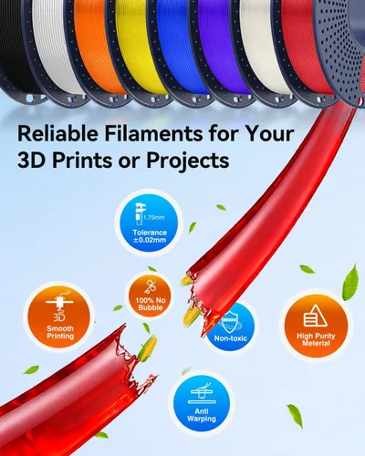 Vista 5 de JAYO Paquete de filamento PLA+ 1.75mm, paquete de filamento para impresora 3D multicolor, embalado al vacío individualmente, carrete de 250g