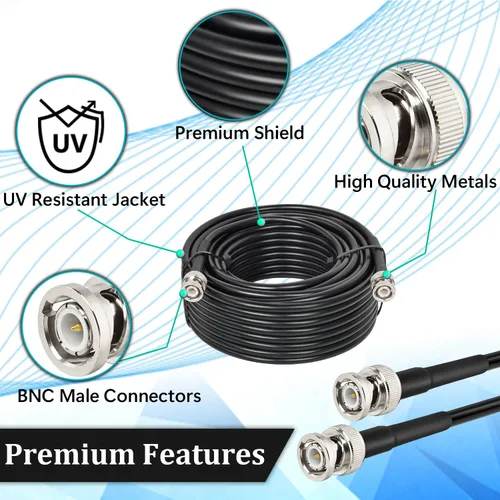 Vista 4 de MOOKEERF Cable BNC de 1 pie, paquete de 2 unidades de baja pérdida KMR240 BNC macho a macho cable coaxial de 50 ohmios para radioaficionado
