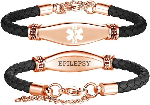 Vista 12 de LinnaLove Pulseras de alerta médica para mujeres, hermosas pulseras de cuero femenino para identificación médica con grabado gratuito