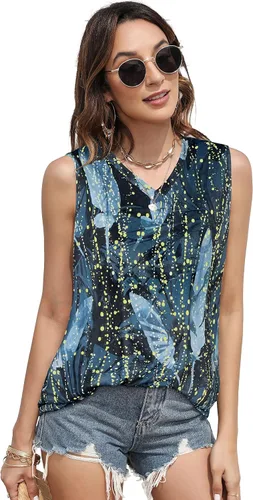 Vista 7 de Camisetas de verano para mujer, sin mangas, con cuello en V, ajuste holgado, casual, blusa tipo túnica
