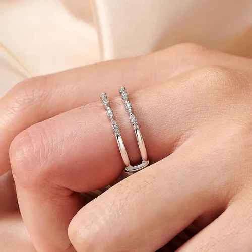 Vista 6 de Anillo de boda trenzado de circonita cúbica para mujer, anillo de compromiso apilable de plata de ley 925 blanca, talla 4-12