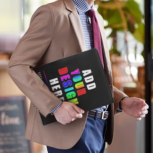 Vista 4 de Dreaweet Carpeta de cuero personalizable para mujeres y hombres, añade tu nombre/logo/imagen a la carpeta de portafolio para documentos