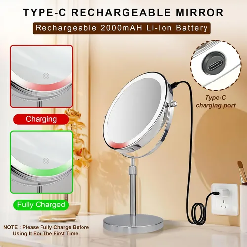 Vista 5 de JANEEVA Espejo de maquillaje iluminado 10X con 3 modos de iluminación, luces regulables de 8 pulgadas, espejo de tocador ajustable en altura