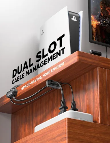 Vista 5 de Clips Magnéticos para Cables - Chfeila Paquete de 4 [Doble Ranura] [Rotación 360° y Bloqueo por Torsión] Gestión de Cables, Soporte Adhesivo