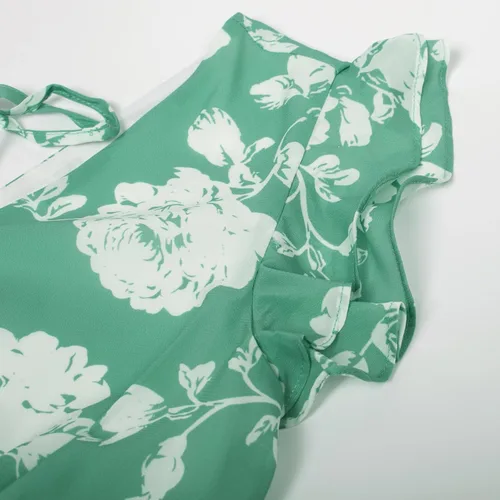 Vista 3 de GRACE KARIN Vestido de verano con cuello en V y mangas con volantes para mujer, vestido midi con vuelo y escalonado, vestido de cóctel