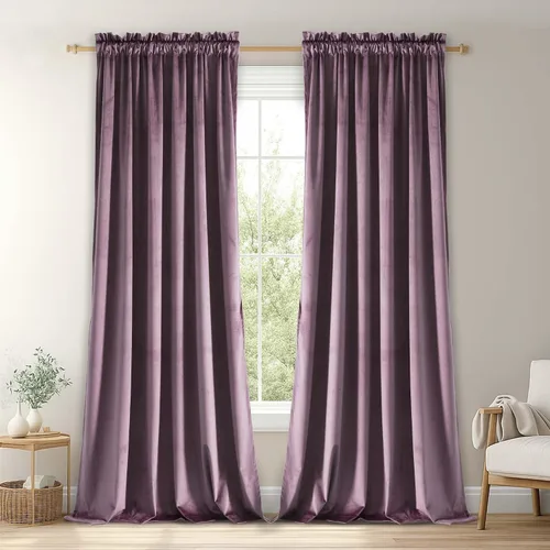 Vista 114 de JIUZHEN Cortinas de terciopelo beige de 63 pulgadas de ancho x 63 pulgadas de largo, cortinas de terciopelo retro suaves con bolsillo para barra