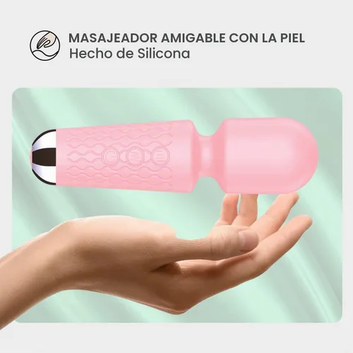 Vista 3 de Masajeador personal de espalda, masajeador de mano impermeable y recargable, 20 velocidades, 8 patrones, masaje de vibración, perfecto para Rosa