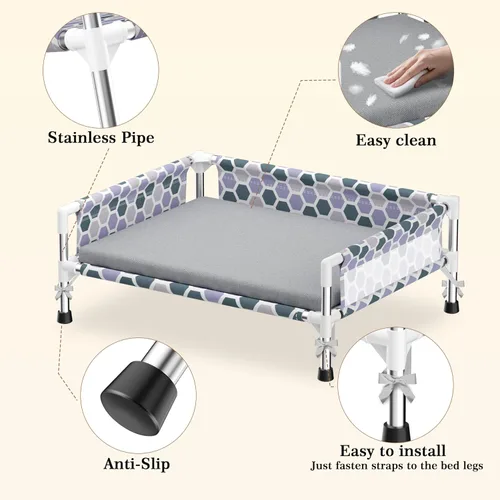 Vista 5 de Cama elevada para perro, cuna refrescante para perros al aire libre con malla transpirable, cama elevada para mascotas con rieles de protección de 3
