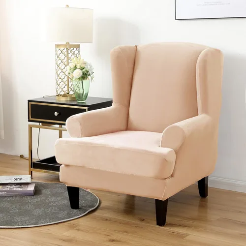 Vista 9 de MIFXIN Wingback - Funda para silla, de terciopelo de 2 piezas, elásticas, con funda de cojín, suave, lavable, protector de muebles para sala