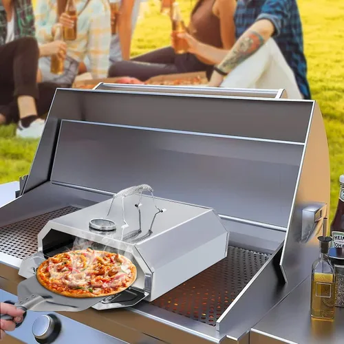 Vista 4 de Magshion Horno de pizza de 11 pulgadas para parrilla, horno de pizza superior con cáscara de pizza y piedra, máquina de pizza portátil al aire libre