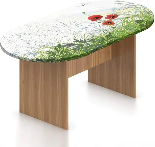 Vista 25 de Mantel ajustable ovalado, mantel ajustable de poliéster elástico con libélula, plantas naturales, césped, flores silvestres, efectos de pincel, se