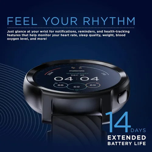 Vista 2 de Motorola Moto Watch 100 - Reloj inteligente con GPS de 1.654 in para hombres y mujeres, batería de 14 días, frecuencia cardíaca 24/7, SpO2, Phanthom