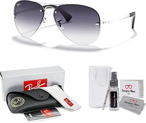 Vista 2 de Ray-Ban RB3449 - Lentes de sol estilo aviador para hombre y mujer + paquete con kit de cuidado de gafas de diseñador iWear