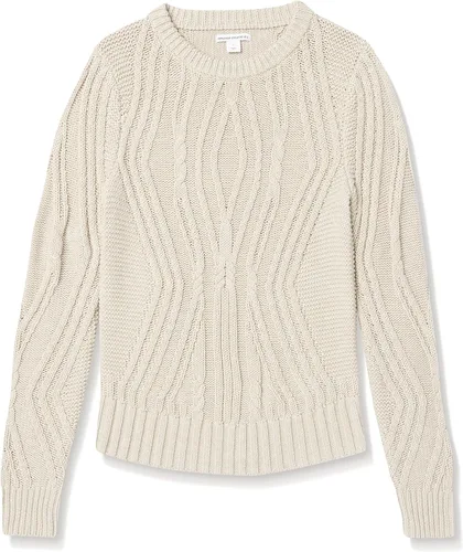 Vista 5 de Tienda Essentials Suéter trenzado 100% algodón con cuello redondo para mujer