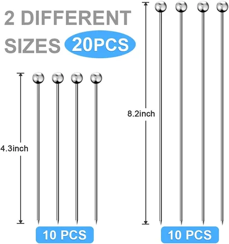 Vista 5 de 20 palillos de cóctel para bebidas, palillos de dientes de cóctel de acero inoxidable largos, brochetas de cóctel reutilizables, palillos de martini