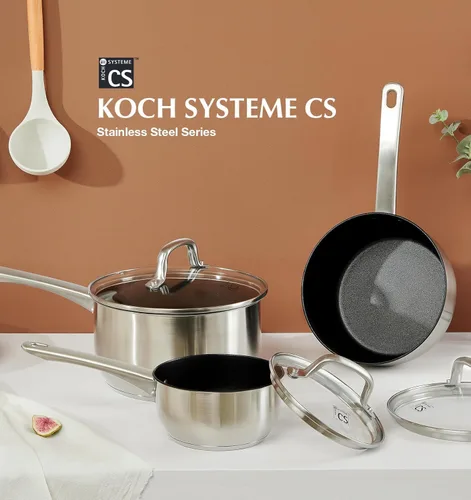 Vista 7 de KOCH SYSTEME CS Juego de cacerolas de acero inoxidable, sartén de acero inoxidable de 1 cuarto, 2 cuartos y 3 cuartos de galón con revestimiento