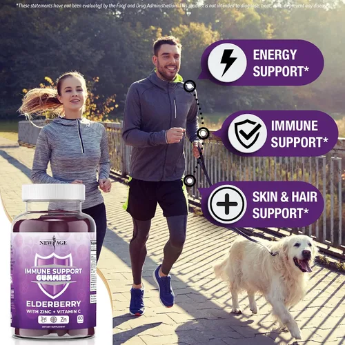 Vista 3 de NEW AGE Gomitas de apoyo al sistema inmunológico, gomitas Sambucus Black Elderberry con vitamina C y zinc (60 unidades (paquete de 1))