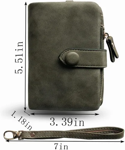 Vista 6 de PofeeXIO Cartera de cuero pequeña para mujer Bifold RFID con muñequera para damas, ranura para tarjetas, ventana para identificación, monedero
