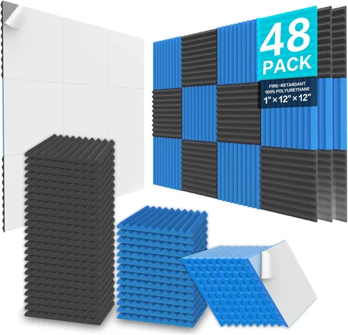 Vista 26 de JBER Paquete de 12 paneles de espuma acústica, paneles de espuma con aislamiento de sonido de 1 x 12 x 12 pulgadas para paredes, cuñas