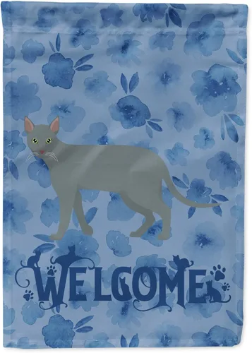 Vista 343 de Caroline's Treasures CK4813CHF - Bandera de bienvenida con gato abisinio azul, manga grande, para porche, para colgar en la pared, poliéster
