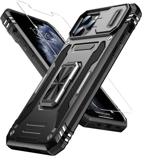 Vista 16 de MERRO Funda para iPhone 13 Pro con protector de pantalla, protección de cámara deslizante, funda resistente de grado militar con soporte magnético
