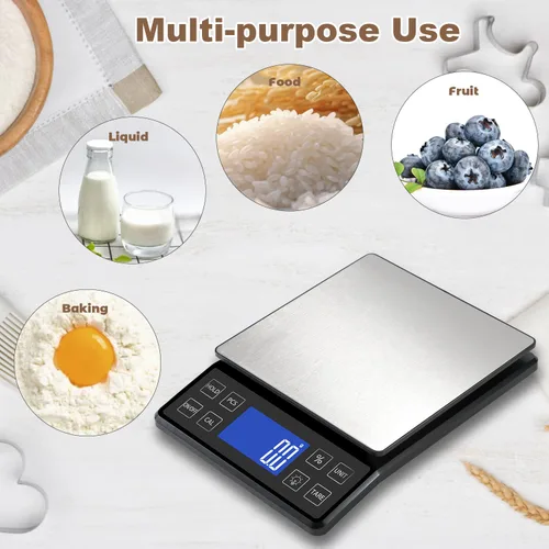 Vista 9 de SEMIER Báscula digital de cocina con alta precisión de 0.1 g/0.001 oz, báscula de panadería de alimentos de 5 kg/11 lb con % de función