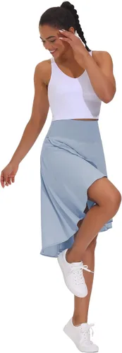 Vista 5 de THE GYM PEOPLE Falda midi asimétrica de cintura alta con volantes y dobladillo asimétrico alto y bajo para mujer con pantalones cortos