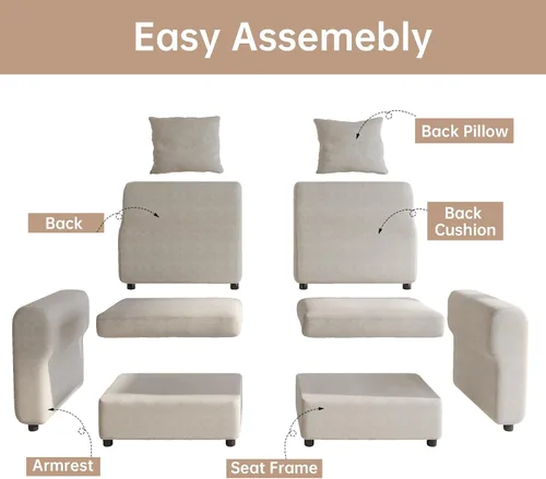 Vista 7 de Sofá modular modular de 3 plazas, terciopelo moderno con funda de cojín extraíble y lavable para espacios pequeños, marco de madera maciza, 108.66