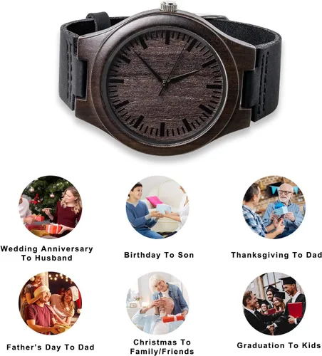 Vista 7 de Reloj de madera grabado personalizado para novio, marido, hombres, hijo, papá, padrinos de boda, prometido, como regalo personalizado
