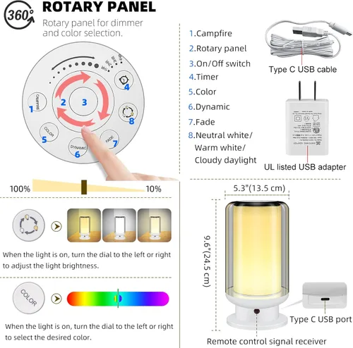 Vista 6 de BIGMONAT Lámpara de mesita de noche para niños con control remoto, luz LED de escritorio que cambia de color con ajuste de temporizador, luz
