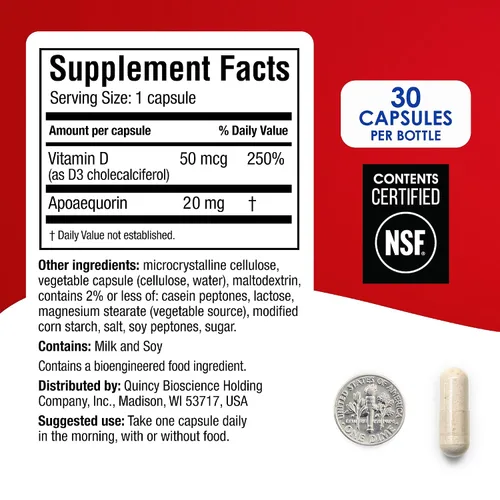 Vista 2 de Prevagen Extra Strength - 30 cápsulas (suministro para 1 mes) Formulado para tu cerebro 20 mg de apoaequorina más vitamina D3