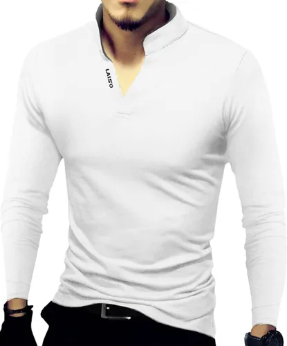 Vista 19 de LOGEEYAR Camisas polo Henley de moda para hombre, camisetas casuales de manga corta/larga, camisas de polo de algodón ajustadas para hombre Negro