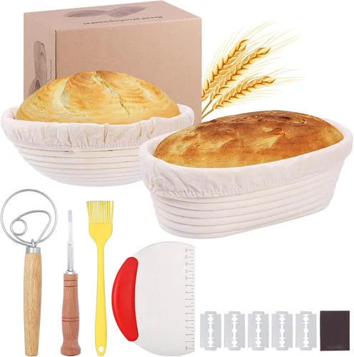 Vista 8 de Wwyybfk Banneton - Cesta para hornear pan, suministros para hornear pan de masa madre de 9 pulgadas