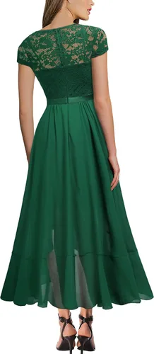 Vista 2 de Miusol - Vestido largo elegante para mujer, con volantes, encaje y cuello en V, ideal para damas de honor