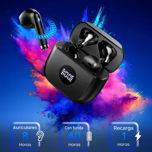Vista 7 de Auriculares inalámbricos, Bluetooth 5.4, auriculares con pantalla LED de energía, bajos estéreo, auriculares Bluetooth intrauriculares