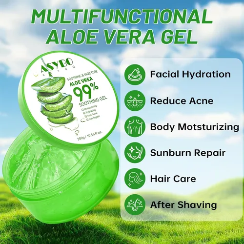 Vista 5 de Gel de aloe vera natural de 10.1 fl oz - Crema hidratante orgánica, calmante e hidratante, reparación de quemaduras solares y cicatrices, cuidado