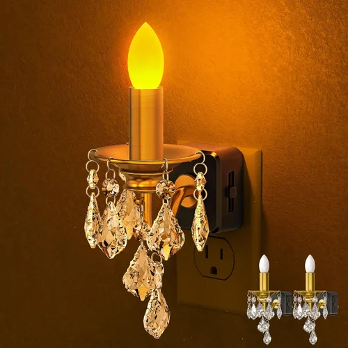 Vista 9 de Briignite Candelabro de luz nocturna enchufable a la pared, luz nocturna LED cálida con sensor de anochecer a amanecer, 0-100LM regulable, luz