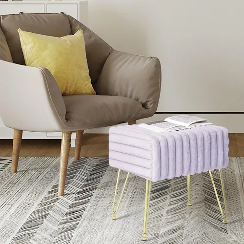 Vista 4 de HOUCHICS Taburete otomano, reposapiés, taburete de maquillaje con estampado en caliente dorado, reposapiés tapizado para cama, sala de estar (morado)